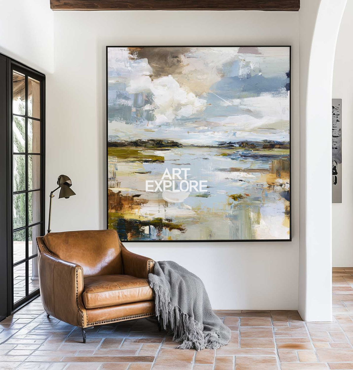 Handmade Textured Blue Landscape – Modern Coastal Wall Art for Living & Bedroom
