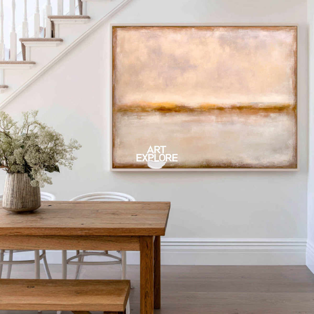 Minimalist Neutral Brown Seascape Art For Modern Living Room Decor