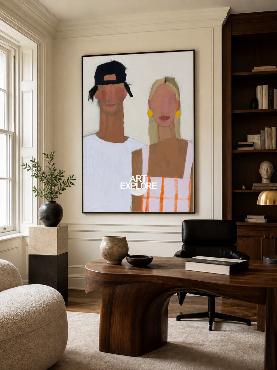 Modern Couple Portrait Art With Expressive Brushwork For Contemporary Home Decor