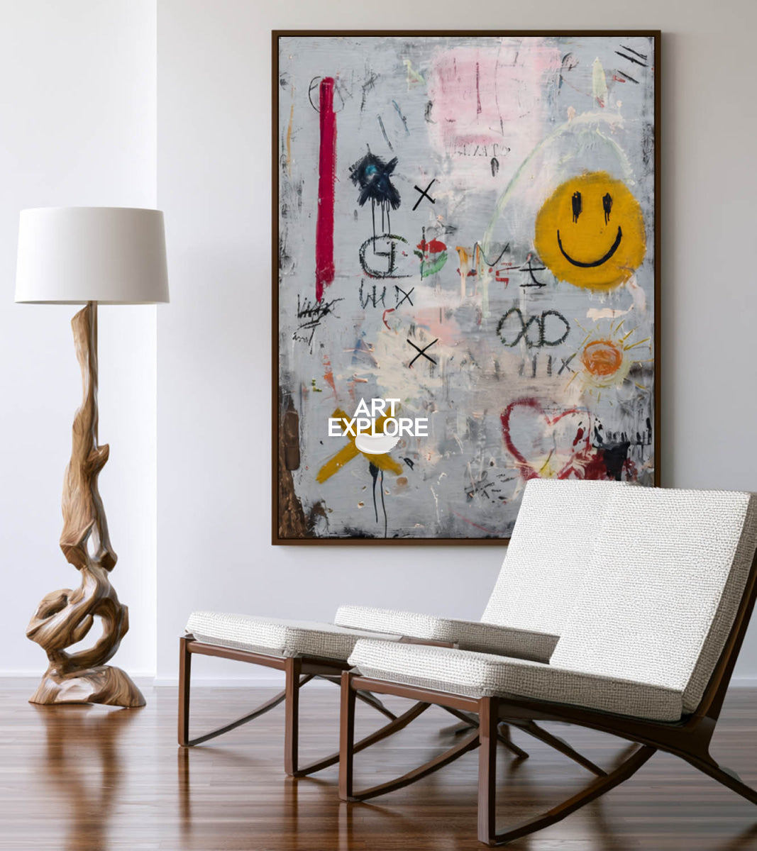 Vibrant Abstract Pop Art Canvas With Smile Icon For Playful Home And Game Room Walls