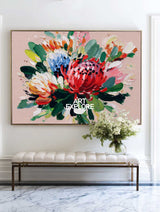 Horizontal Floral Wall Art, Handmade Colorful Lotus Canvas for Large Spaces ArtExplore