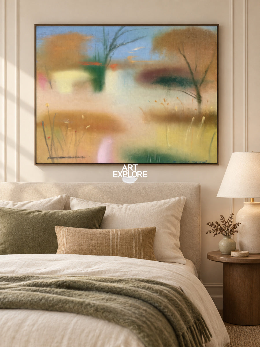 Abstract Brown Landscape Canvas Painting Hand-Painted Original Art With Green Tones