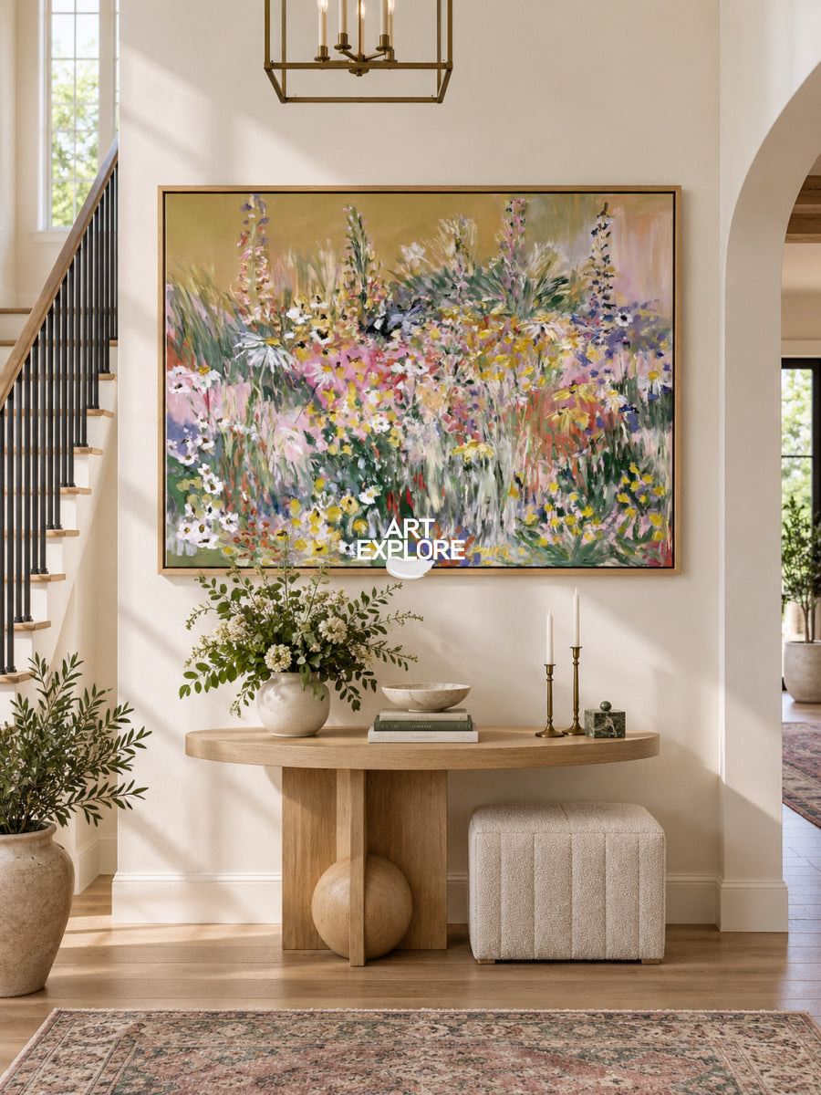 Abstract Floral Canvas Painting With Warm Tones And Textured Brushwork For Modern Home Decor