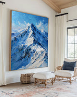 Impasto Snow Mountain Canvas | Handmade Vertical Blue Peak ArtExplore