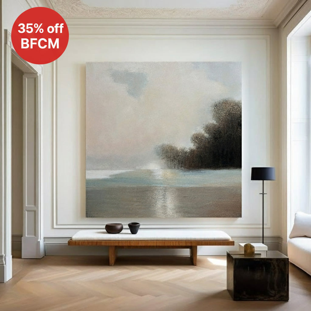 Lake View Painting Landscape Art Beige Landscape Canvas Art Lake Painting For Livingroom