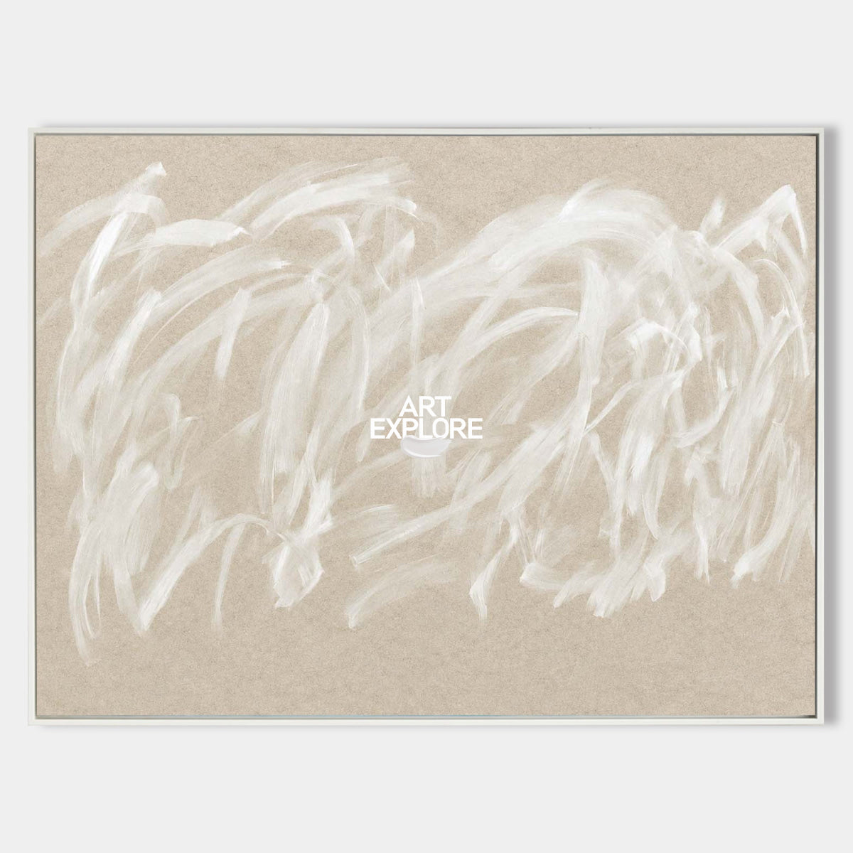 Abstract Beige And White Hand-Painted Canvas Wall Art For Modern Home Decor