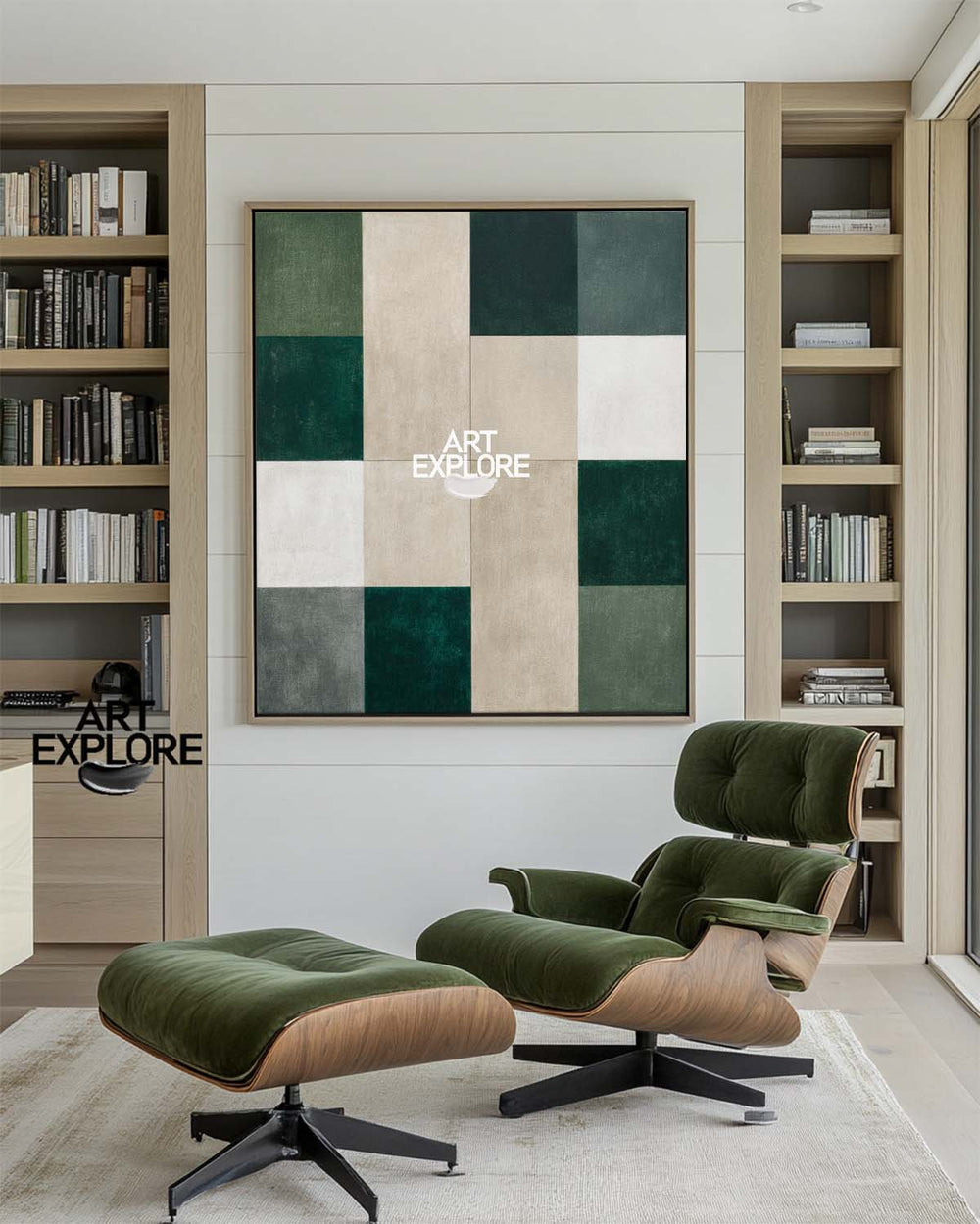 Large Abstract Geometric Green Wall Art – Handmade for Home | ArtExplore