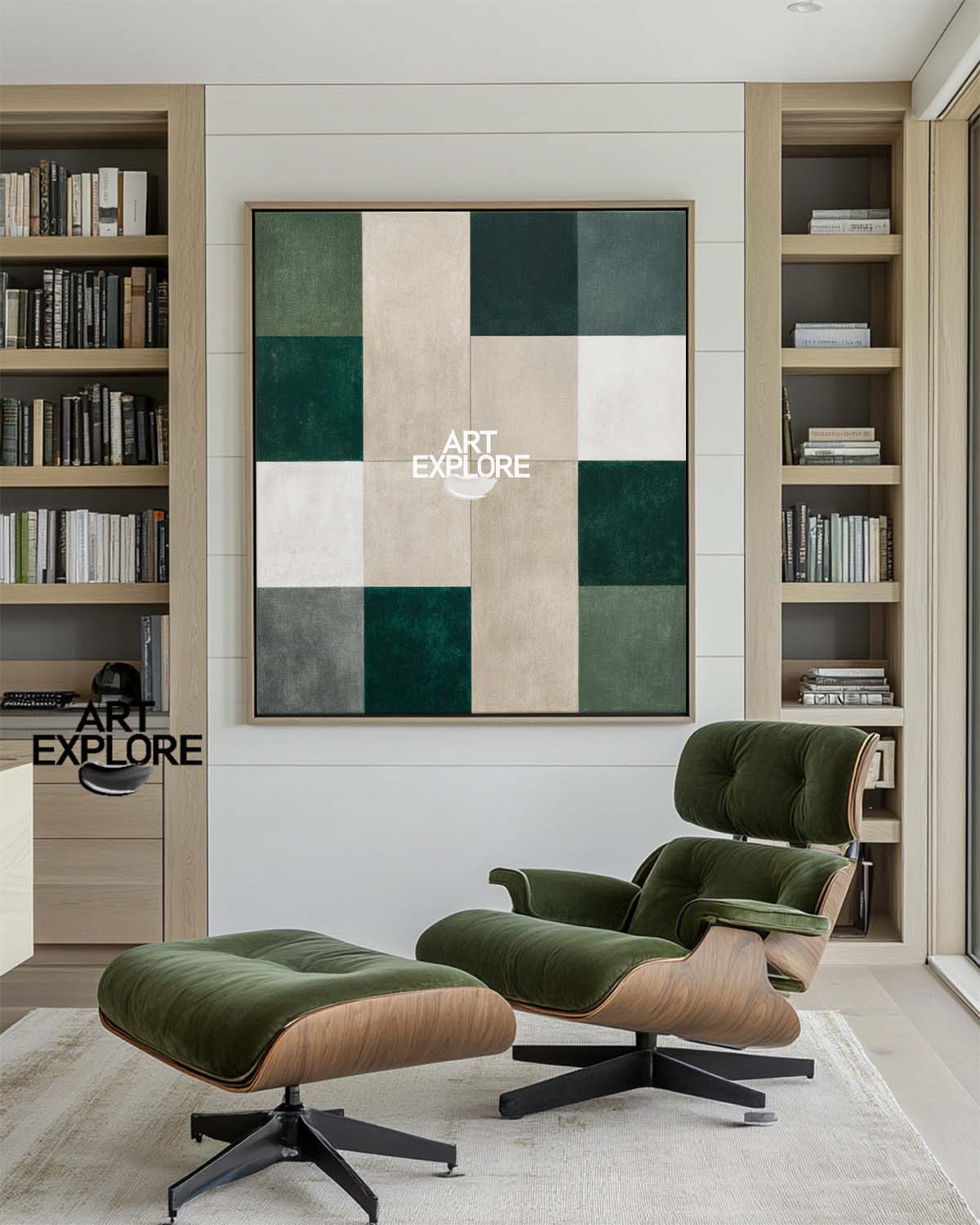 Large Abstract Geometric Green Wall Art – Handmade for Home | ArtExplore