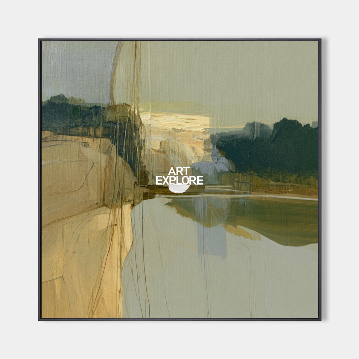 Abstract Landscape Canvas Painting In Green And Brown Tones For Modern Walls