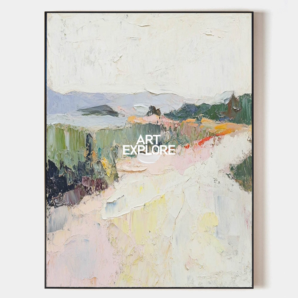 Large Abstract Landscape Painting Textured White & Sage Wall Art