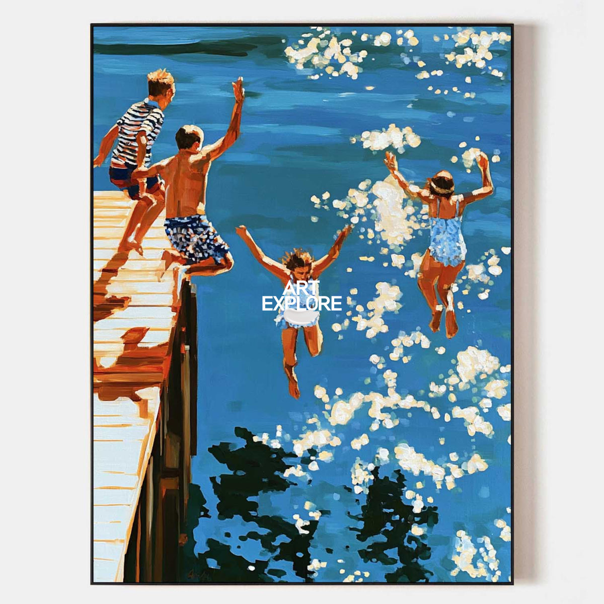 Abstract Pop Art Painting Of Summer Diving Scene For Modern Home Decor