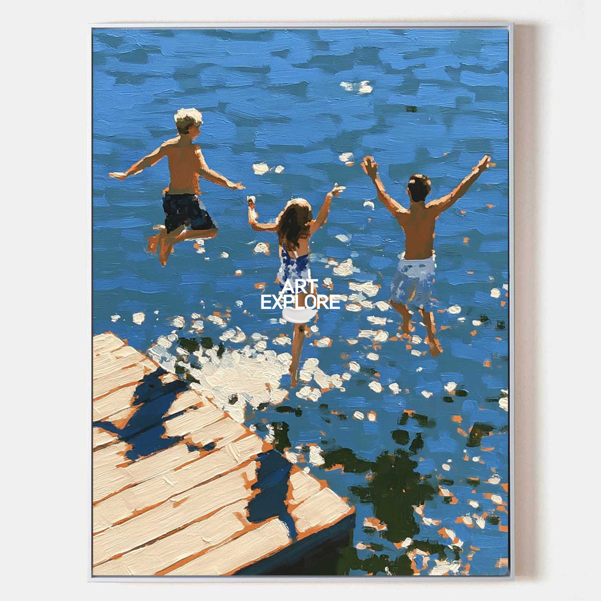 Abstract Blue Diving Art For Modern Coastal Living Room Decor