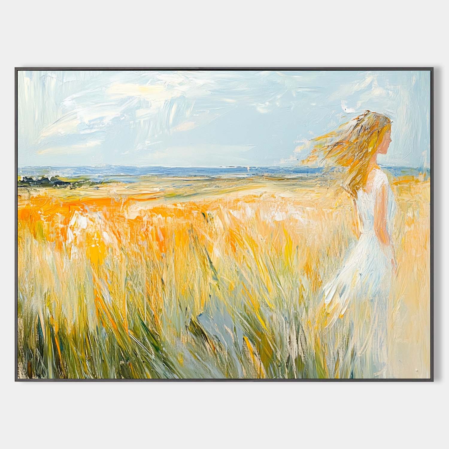 Large Beautiful Girl Seascapes Oil Painting Modern Seascape Textured Art Modern Canvas Art For Sale
