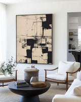 Large Beige Painting Thick Texture Canvas Art Wabi Sabi Black Beige Wall Art Livingroom Wall Art