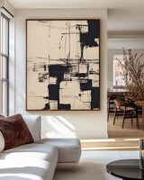 Large Beige Painting Thick Texture Canvas Art Wabi Sabi Black Beige Wall Art Livingroom Wall Art