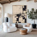 Large Beige Painting Thick Texture Canvas Art Wabi Sabi Black Beige Wall Art Livingroom Wall Art