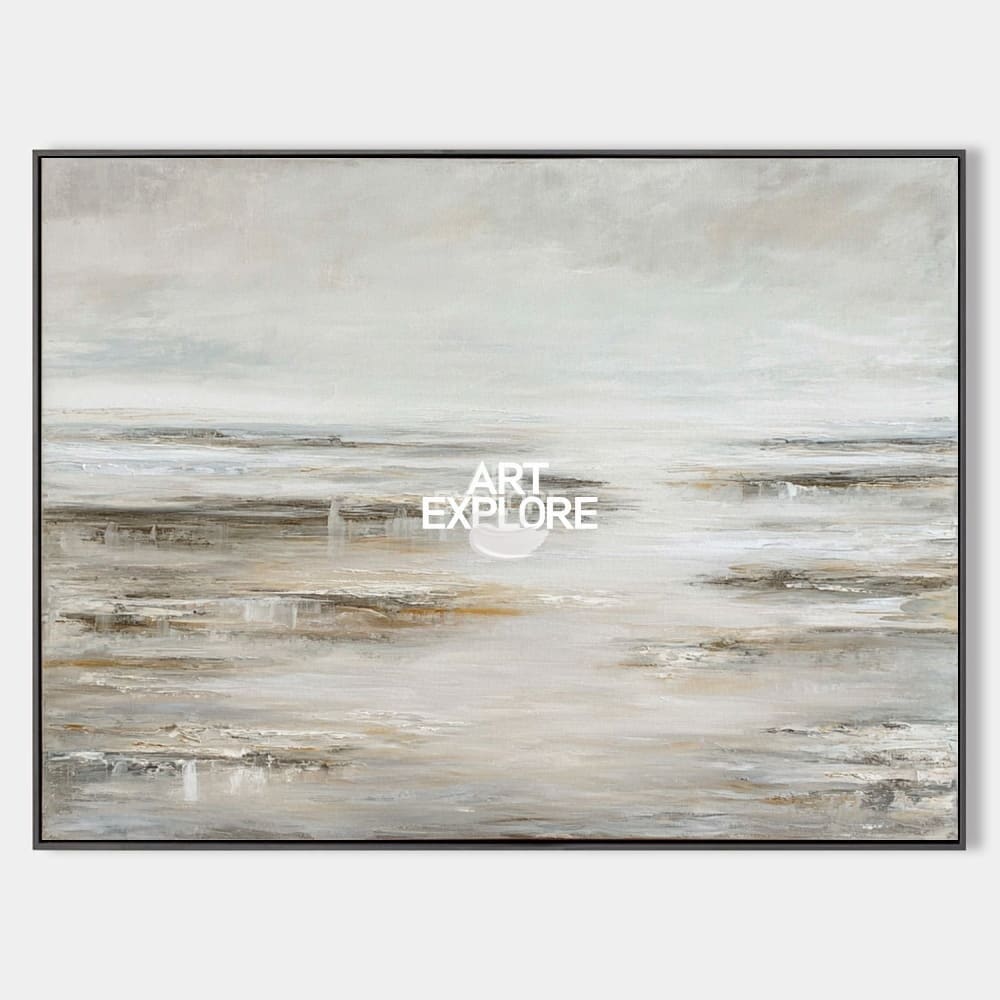 Large Beige Monochrome Wall Art | Handmade Textured Horizontal Canvas ArtExplore