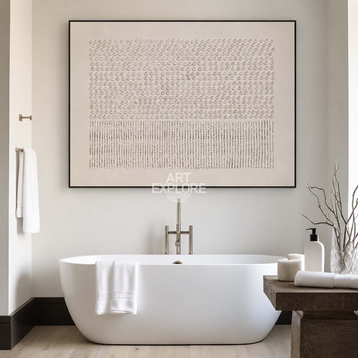 Large Beige Texture Art Painting Handmade Modern Canvas Art Wabi-sabi Painting For bathroom | Artexplore