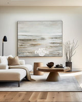 Large Beige Textured Artwork | Handmade Monochrome Horizontal Wall Art ArtExplore