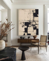 Large Beige Painting Thick Texture Canvas Art Wabi Sabi Black Beige Wall Art Livingroom Wall Art
