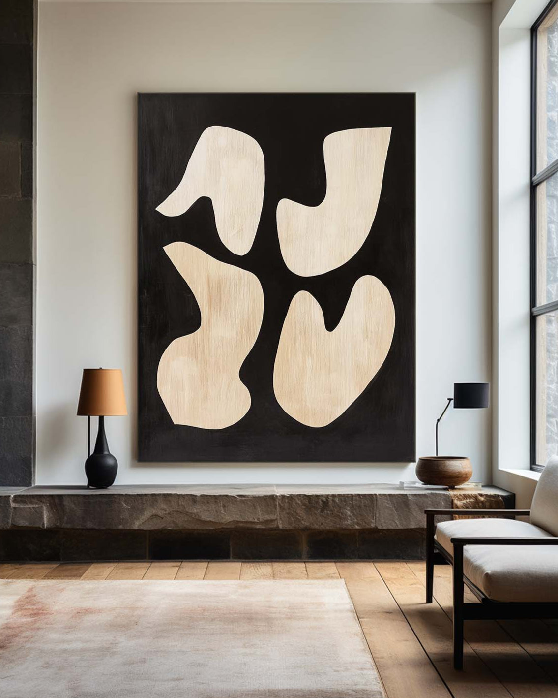 Large Black And Beige Painting Matisse Fauvism Canvas Art Black Beige Texture Minimalist Wall Art