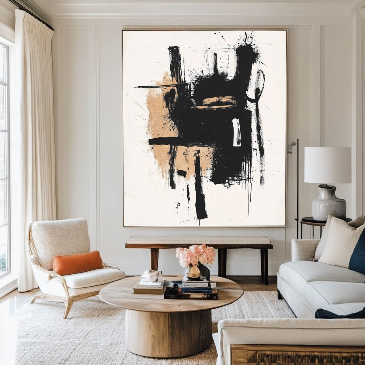 Large Black And White Canvas Wall Art Black White Wall Art Modern Abstract Art Paintings for Sale