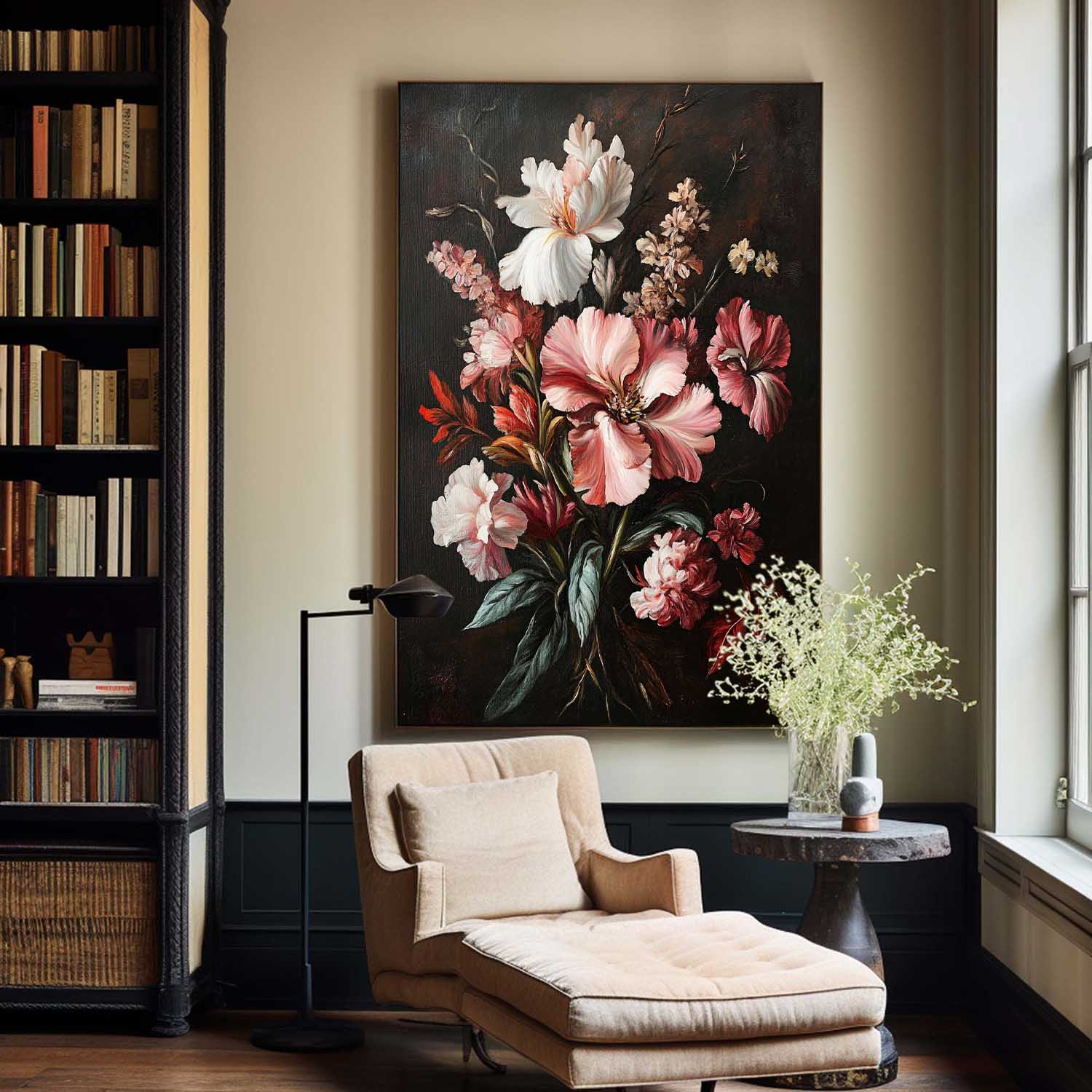 Large Black Retro floral art Modern Baroque Floral Painting Flower Impressionistic Wall Art For Sale