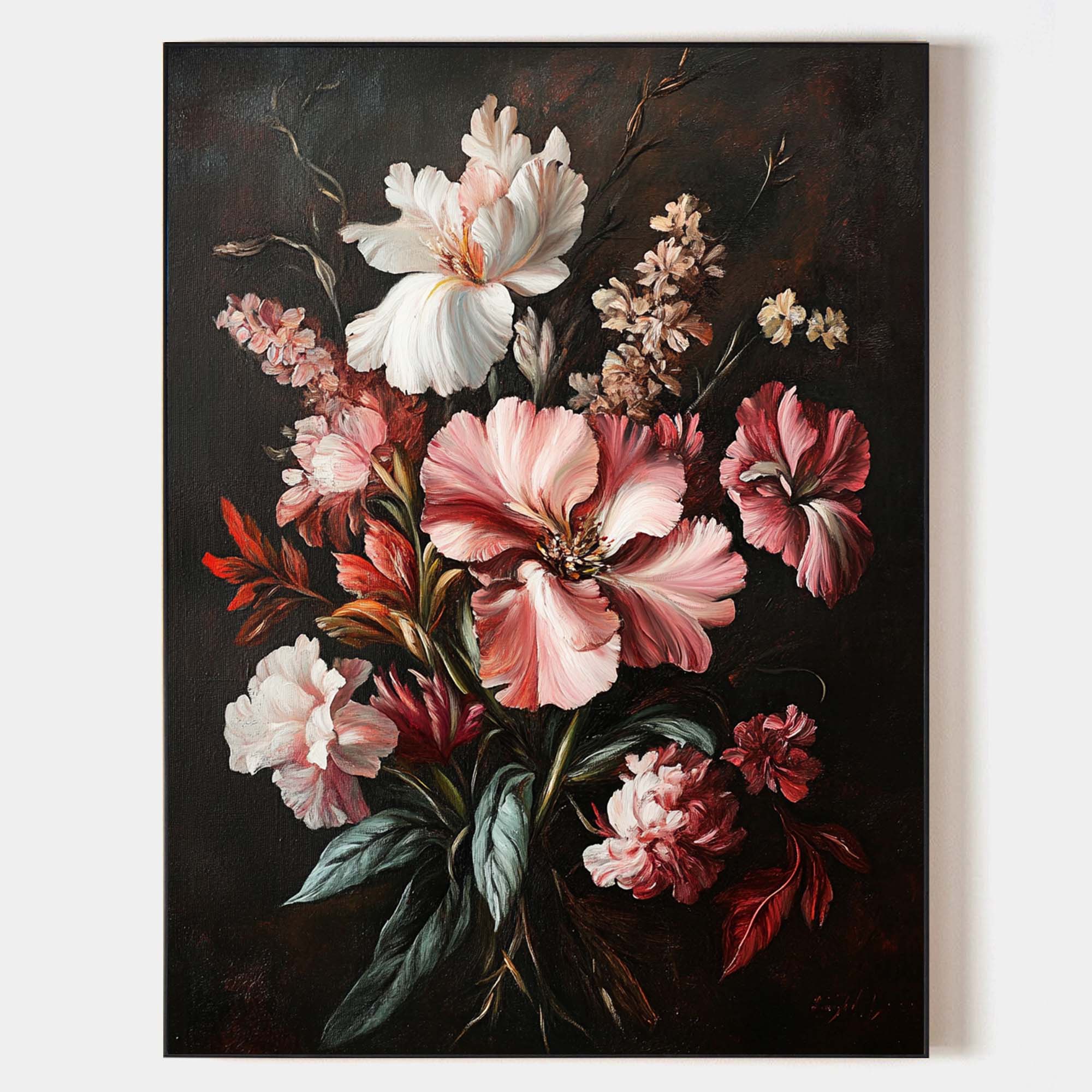 Large Black Retro floral art Modern Baroque Floral Painting Flower Impressionistic Wall Art For Sale