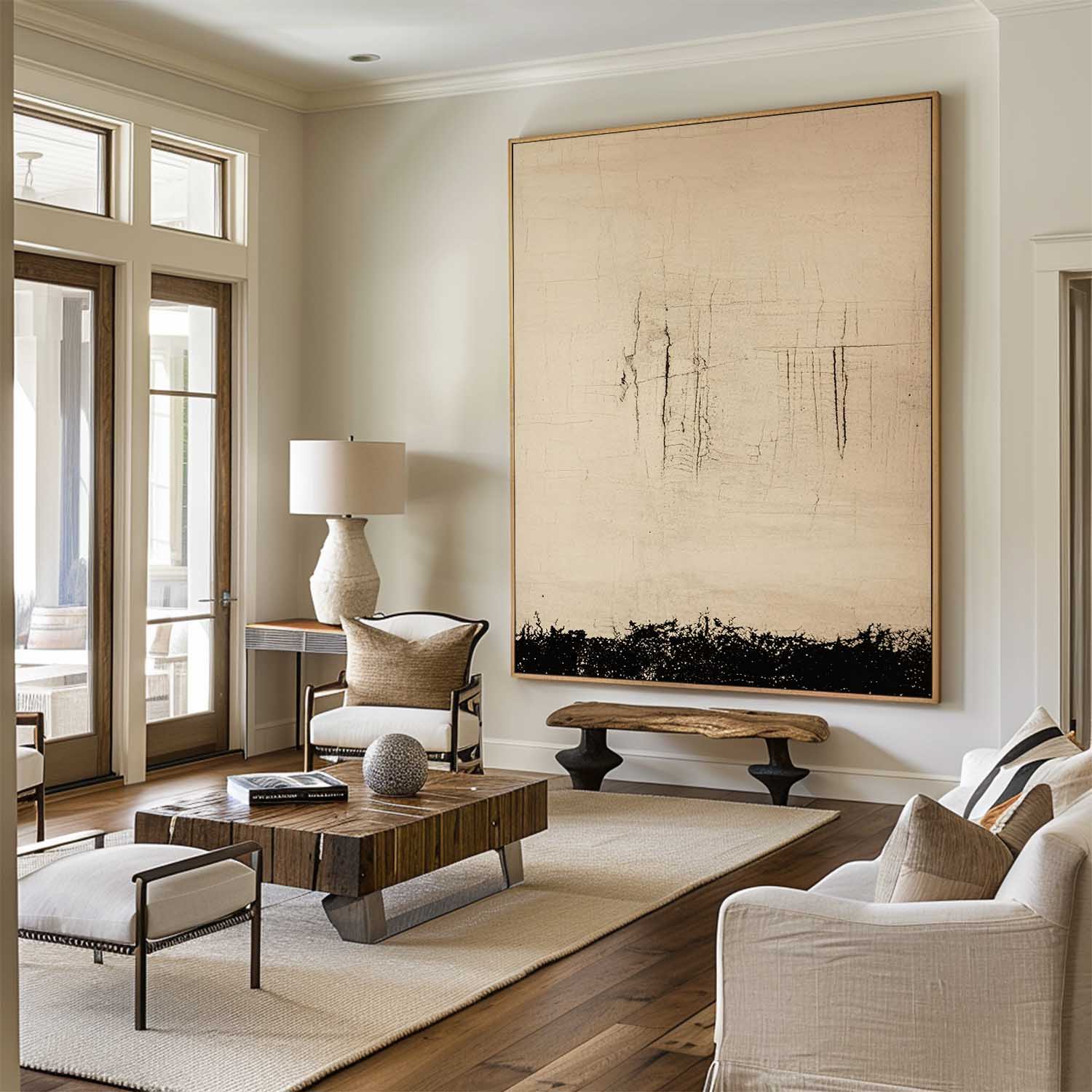 Wabi Sabi Black beige Painting Thick Texture Art Painting Black Beige Canvas Wall Art For Livingroom