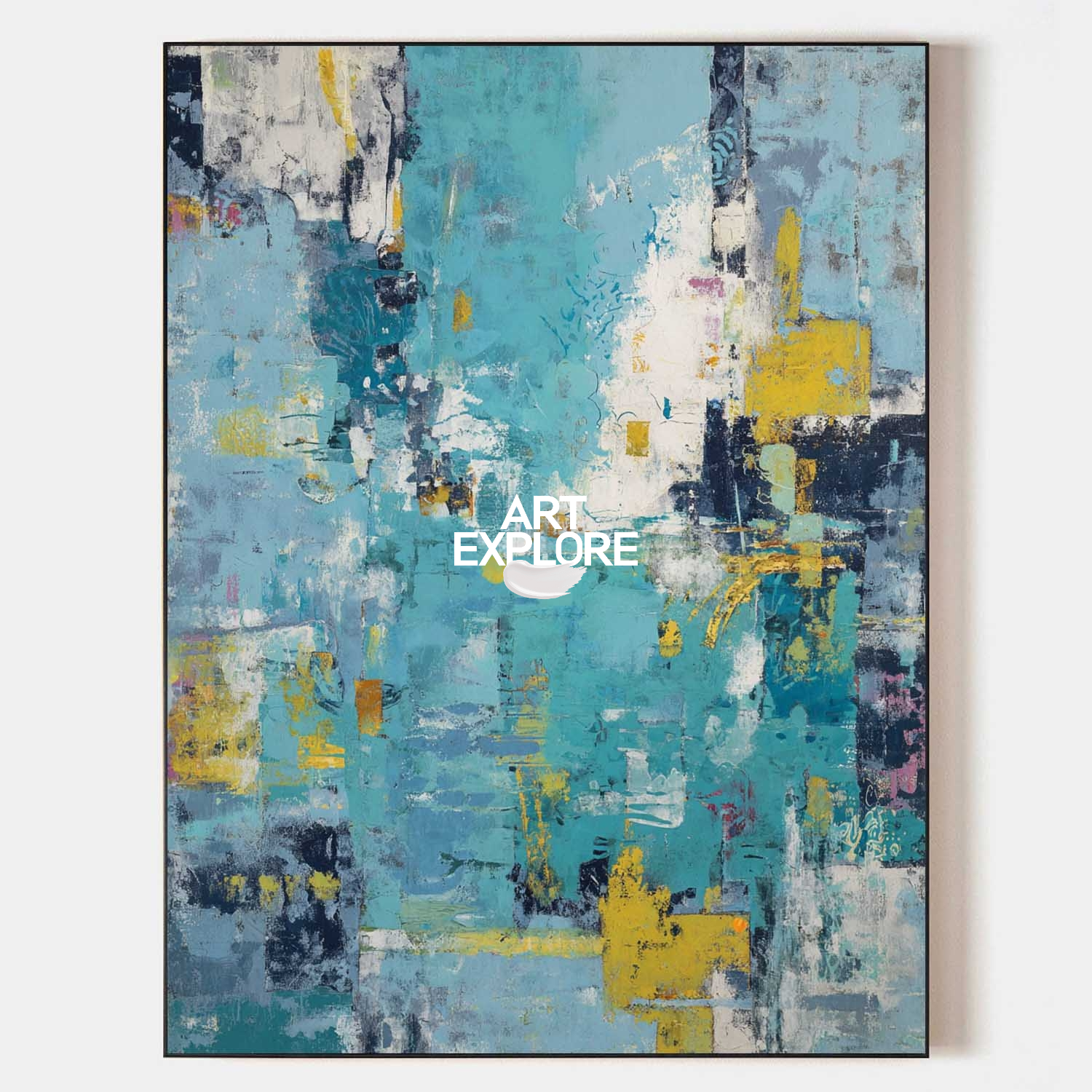 Large Blue Abstract Oil Painting for Modern Living Room, Handmade Canvas | ArtExplore