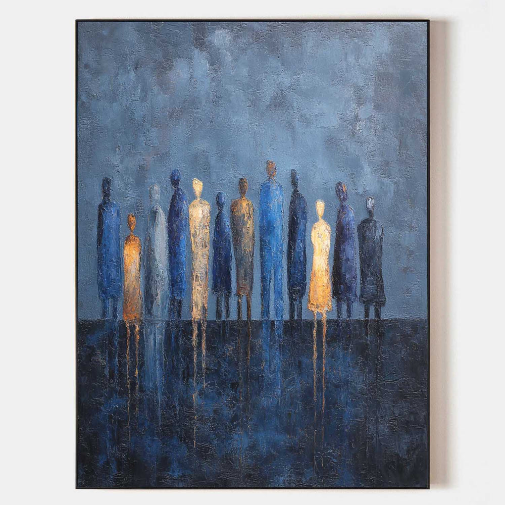 Large Blue Abstract Painting for Living Room – Minimalist Modern Wall Art with Rich Texture by ArtExplore