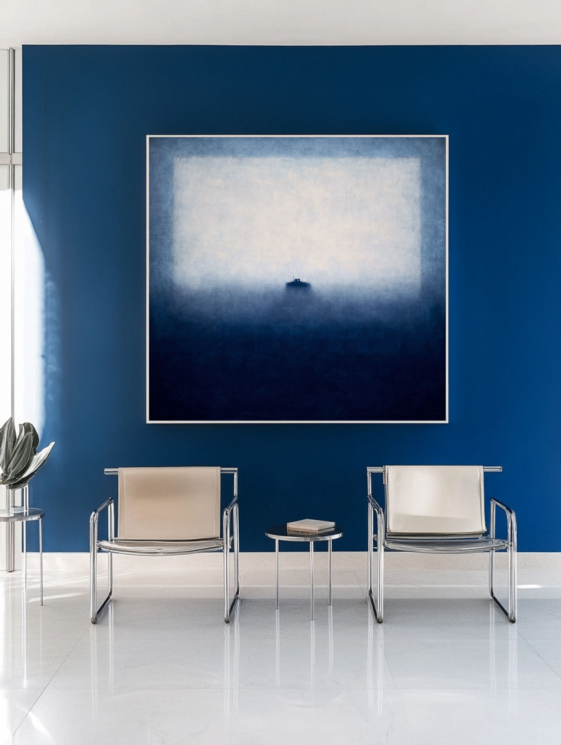 Large Blue Abstract Wall Art – Vertical Minimalist Canvas Painting for Home Decor | ArtExplore