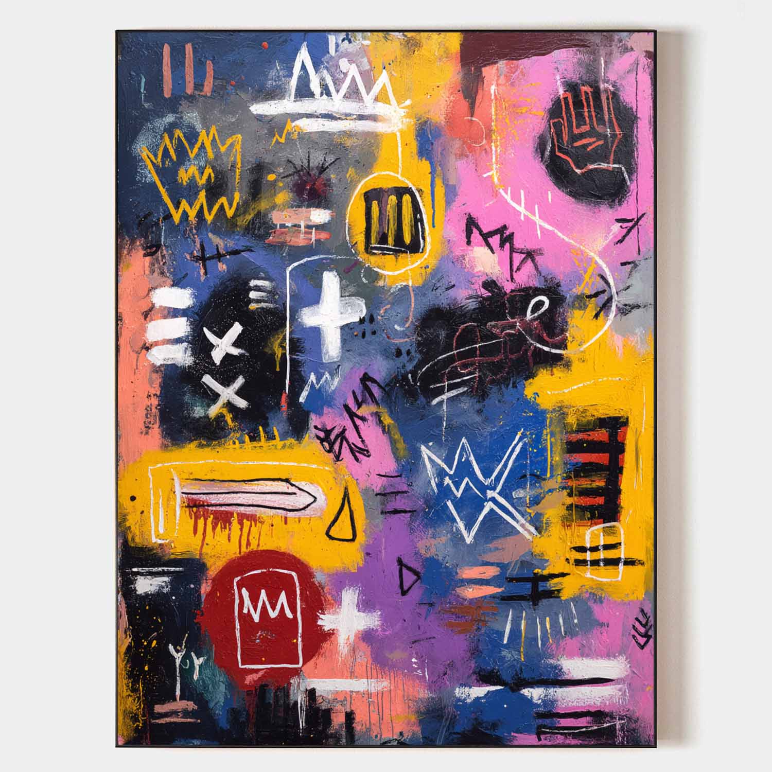 Large Blue And Pink Graffiti Paintings Basquiat Handcrafted Artworks Modern Graffiti Art for Sale