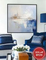 Large Blue And White Minimalist Wall Art Palette Knife Painting Modern Abstract Art Painting