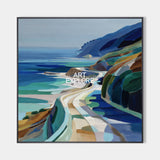 Large Blue Coastal Painting Blue Green Hand-Painted Landscape Textured Artworks, ArtExplore Painting