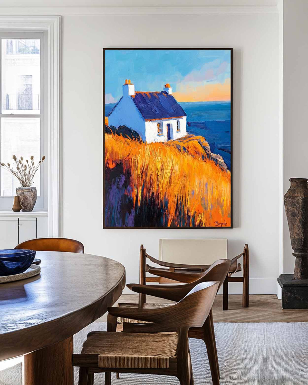 Large Country View Wall Art Blue Landscape Wall Art Modern Fine Art Paintings for Livingroom