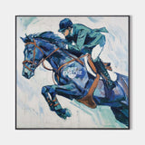 Large Blue Equestrian Oil Painting | Horse Racing Textured Wall Art For Sale | Handmade ArtExplore