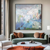 Large Blue Green Wall Art Square Rich Textured Wall Art Green Abstract Texture Livingroom Painting