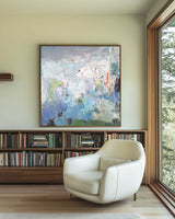 Large Blue Green Wall Art Square Rich Textured Wall Art Green Abstract Texture Livingroom Painting