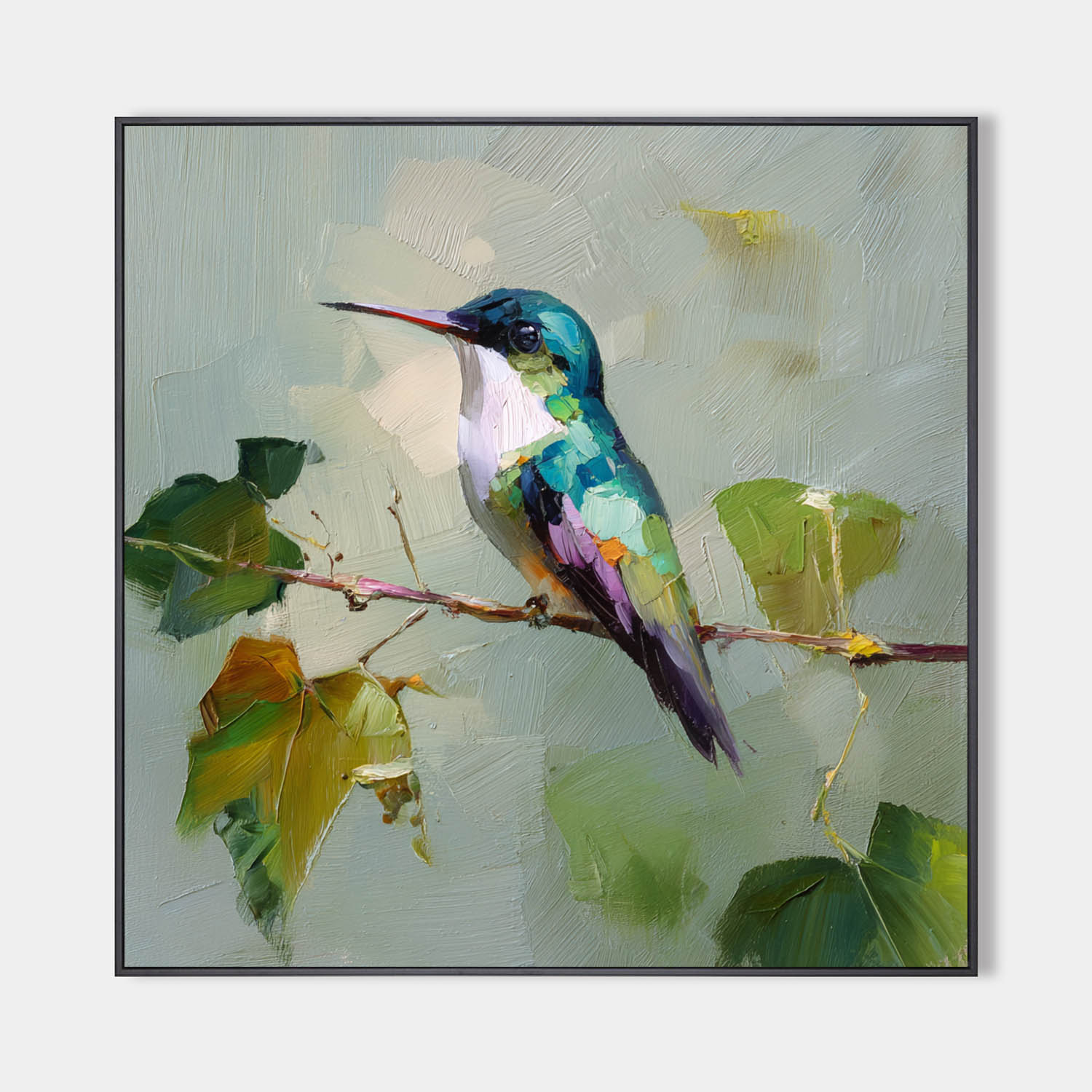 Large Blue Hummingbird Oil Painting Square Canvas | Large Handmade Wall Art by ArtExplore