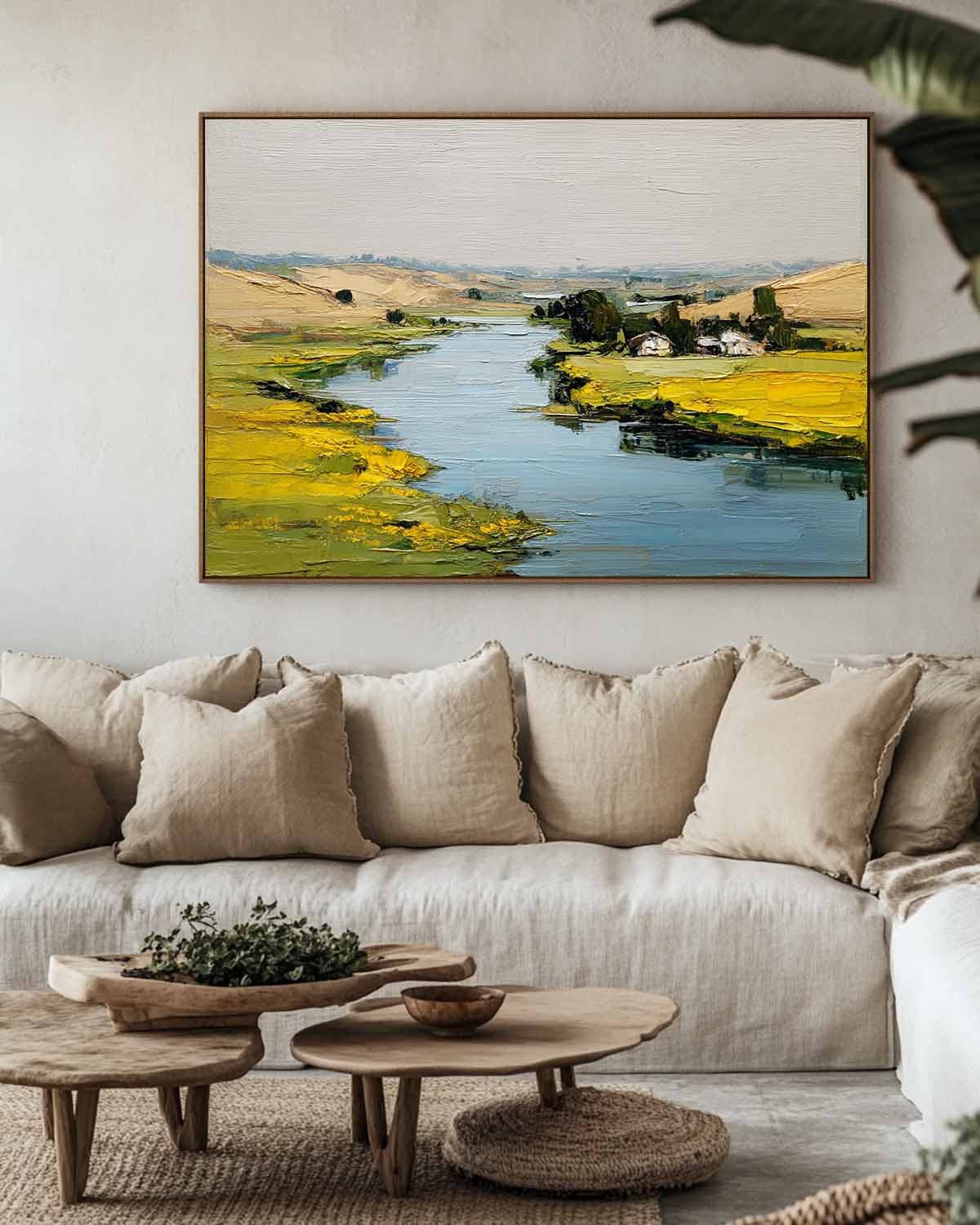 Large Blue Lake Painting Blue Lake View Canvas Art Modern Blue Textured Landscape Wall Art For Sale