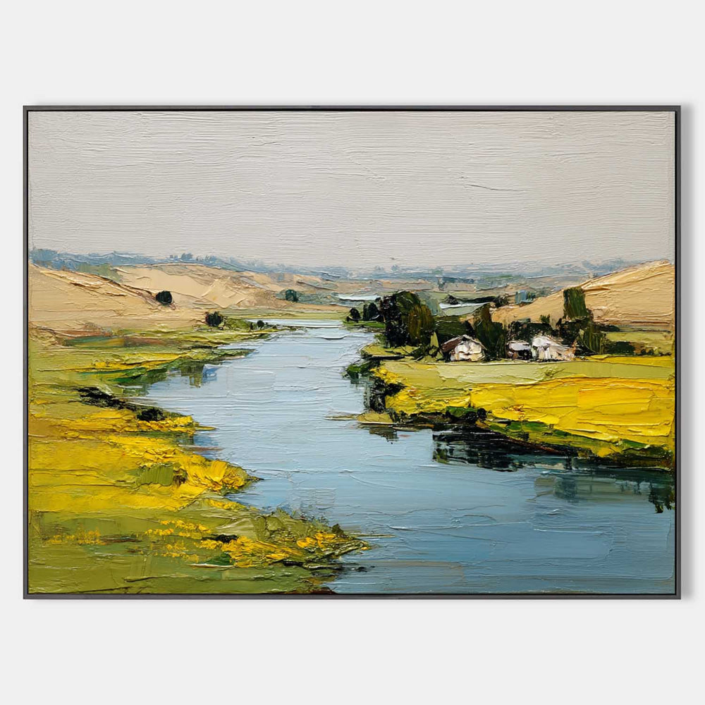 Large Blue Lake Painting Blue Lake View Canvas Art Modern Blue Textured Landscape Wall Art For Sale