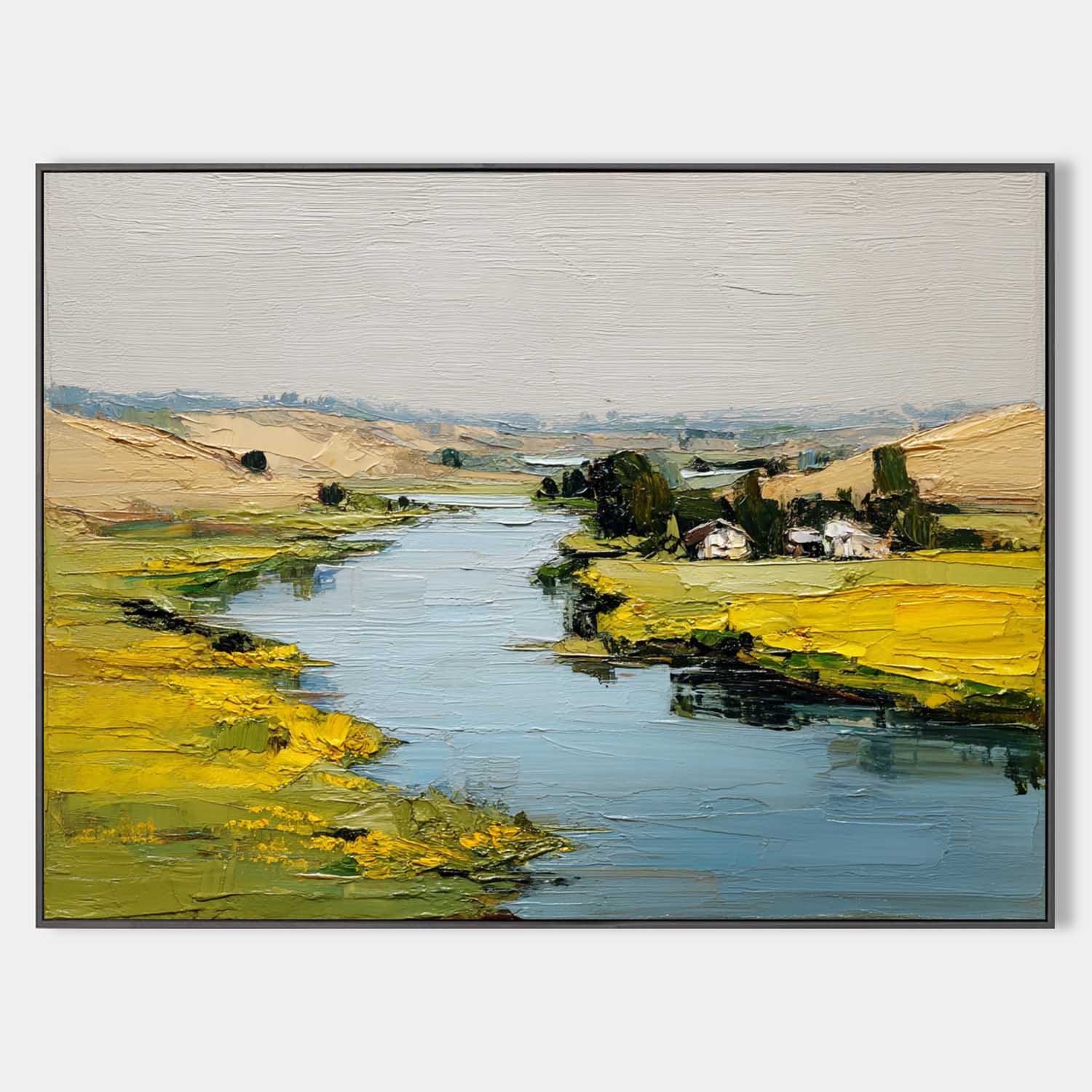 Large Blue Lake Painting Blue Lake View Canvas Art Modern Blue Textured Landscape Wall Art For Sale