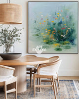 Large Blue Landscape Blue Floral Wall Art Modern Blue Abstract Nature Canvas Painting for Sale