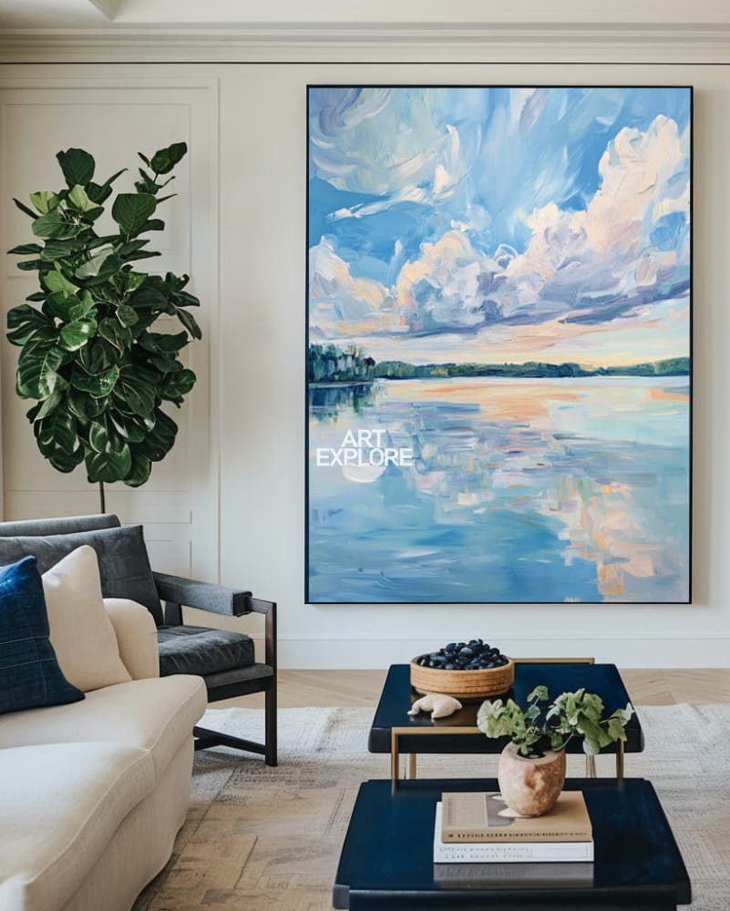 Large Blue Landscape Texture Art Minimalist Calm Wall Painting for Home | ArtExplore