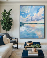 Large Blue Landscape Texture Art Minimalist Calm Wall Painting for Home | ArtExplore