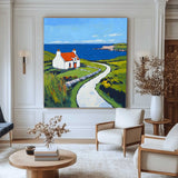 Large Blue Landscape Wall Art Modern Countryside View Textured Wall Art Landscape Painting For Sale