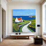 Large Blue Landscape Wall Art Modern Countryside View Textured Wall Art Landscape Painting For Sale