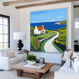 Large Blue Landscape Wall Art Modern Countryside View Textured Wall Art Landscape Painting For Sale