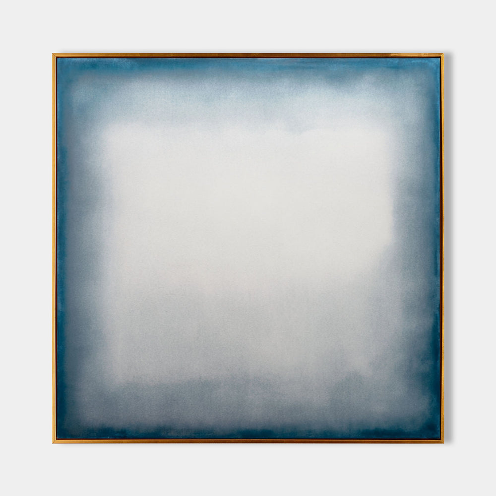 Large Blue Minimalist Oil Painting for Living Room | Modern Wabi-Sabi Art - ArtExplore